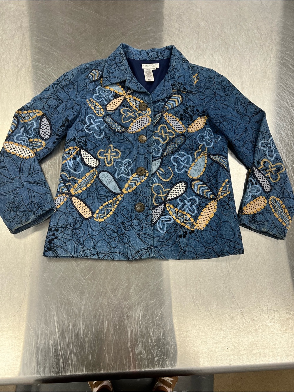 Coldwater Creek Dragonfly Floral Button Jacket - Blue,Black & Yellow Women XS